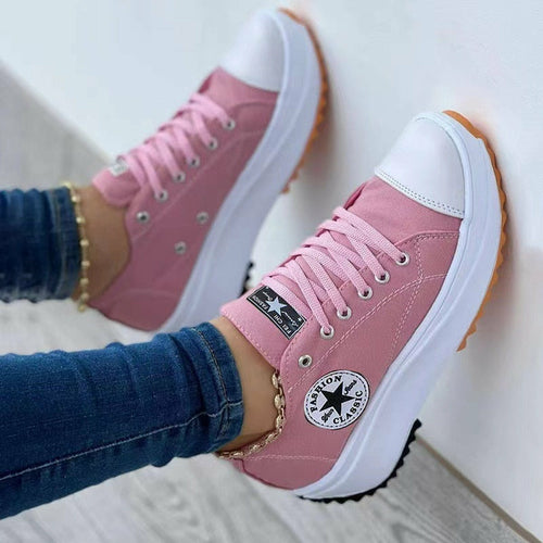 Flat Lace-Up Sneakers Pattern Canvas Shoes Casual Sport Shoes