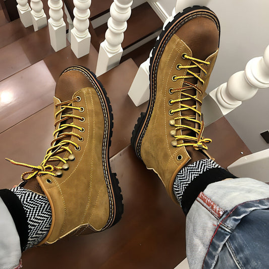 Autumn And Winter Men's Round Toe Fashion Casual Leather Shoes Martin