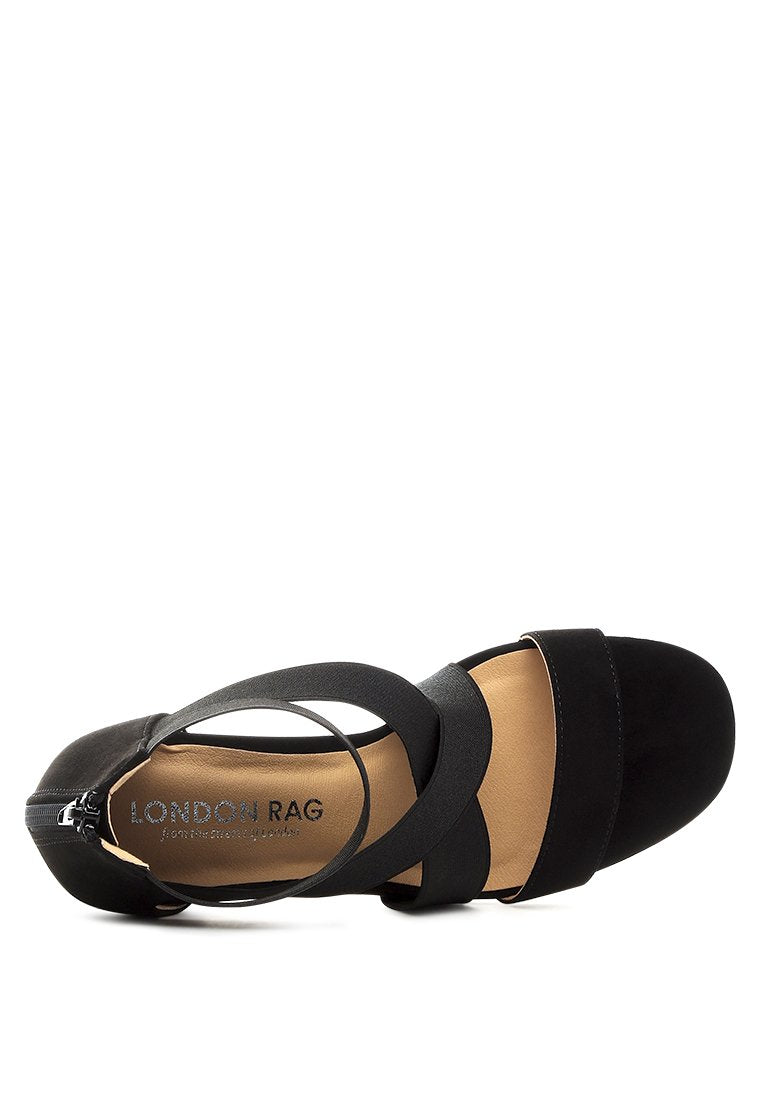 Benicia Elastic Strappy Block Heel Sandals